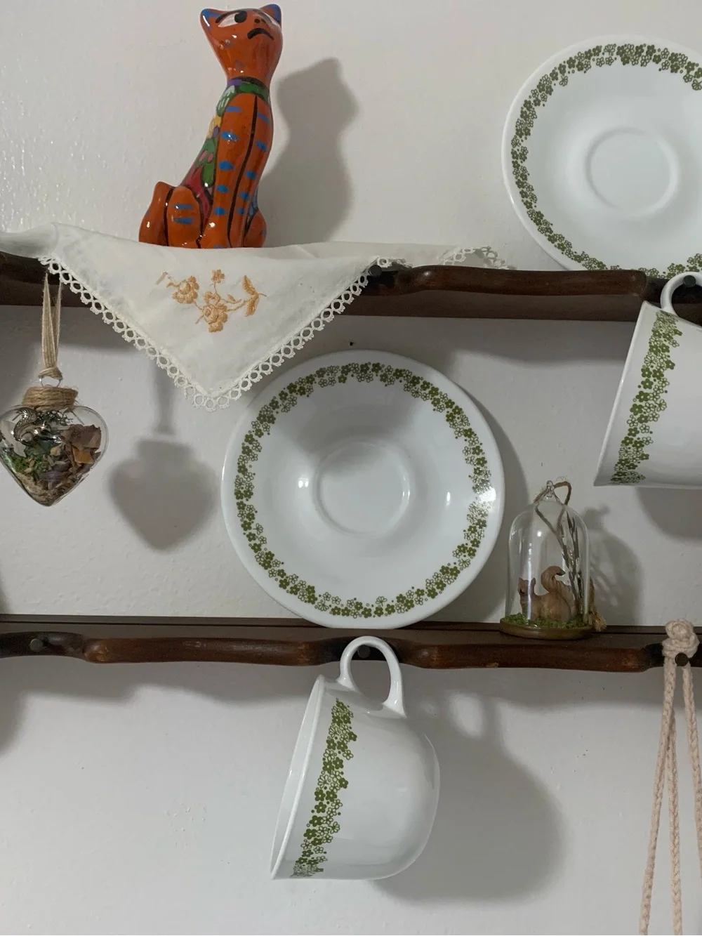 Vintage Wooden Teacup & Saucer Wall Display Shelf MCM Country Cottagecore Retro